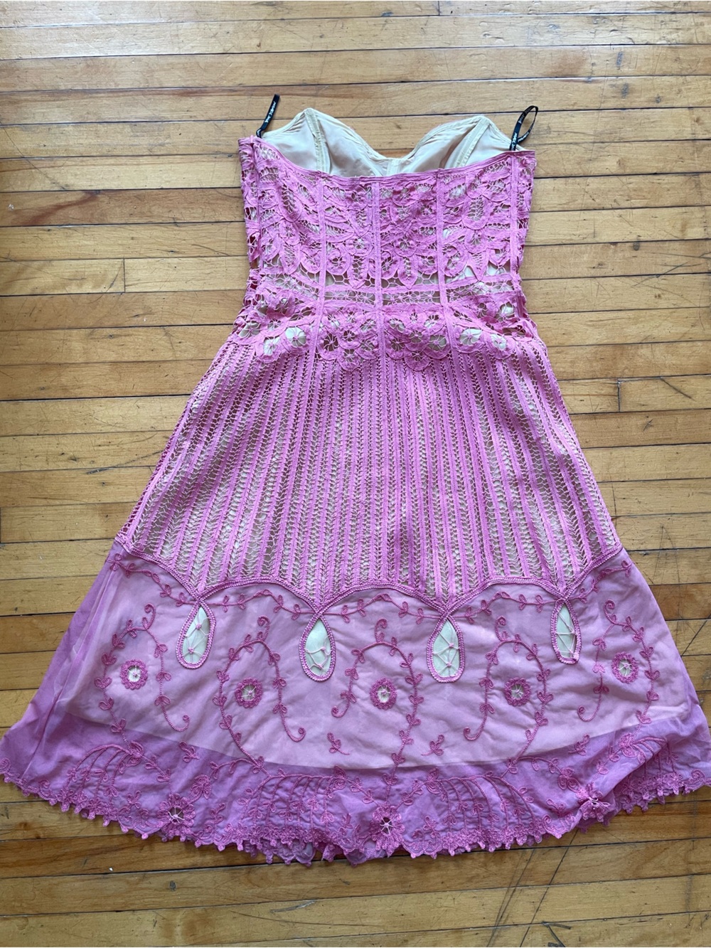 Vintage Betsey Johnson New York Y2K Pink Lace Strapless Dress - Picture 8 of 12